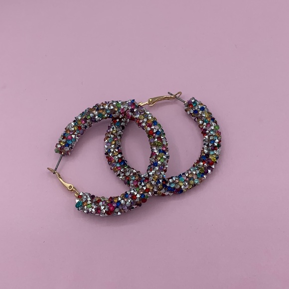 Rainbow Crystal Hoop Earrings - Picture 2 of 2